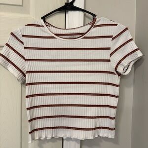 American Eagle Outfitters White Striped Crop Top Baby Tee - Super Soft